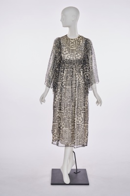 A Thea Porter black and white printed chiffon 'Faye' dress, 1970s