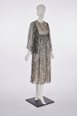 A Thea Porter black and white printed chiffon 'Faye' dress, 1970s - 2
