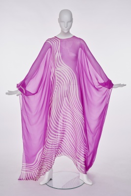 A Halston printed magenta and white batik effect chiffon caftan, circa 1975 - 2