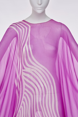 A Halston printed magenta and white batik effect chiffon caftan, circa 1975 - 5