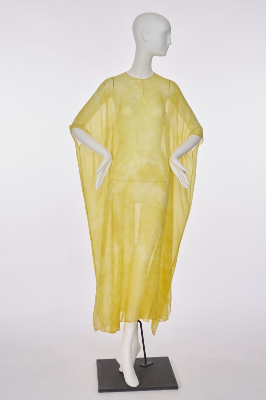 A Halston dappled yellow chiffon caftan, circa 1975