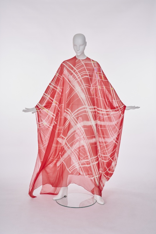 A Halston red and white printed chiffon caftan, circa 1975