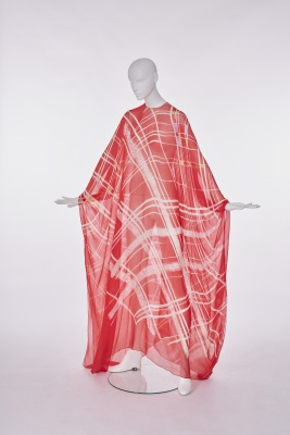 A Halston red and white printed chiffon caftan, circa 1975 - 2