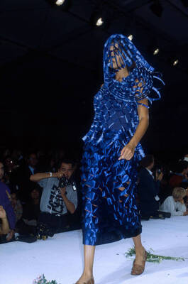 An Issey Miyake blue satin ribbon dress, Spring-Summer 1991 - 2