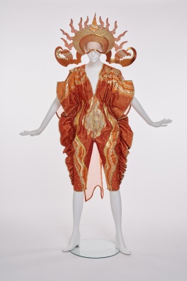 A rare and elaborate Kaisik Wong orange jumpsuit ensemble, 1970s