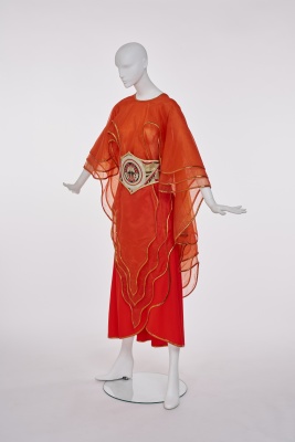 A rare Kaisik Wong orange jersey and organdie ensemble, 1970s - 2