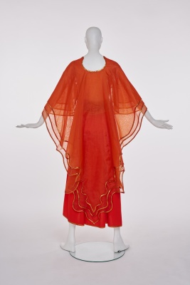 A rare Kaisik Wong orange jersey and organdie ensemble, 1970s - 3