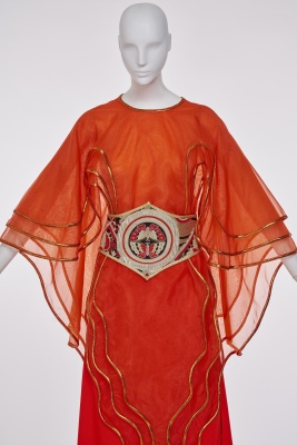 A rare Kaisik Wong orange jersey and organdie ensemble, 1970s - 4