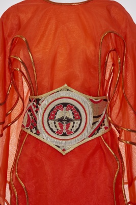 A rare Kaisik Wong orange jersey and organdie ensemble, 1970s - 5
