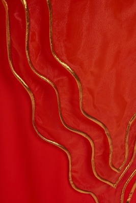A rare Kaisik Wong orange jersey and organdie ensemble, 1970s - 6