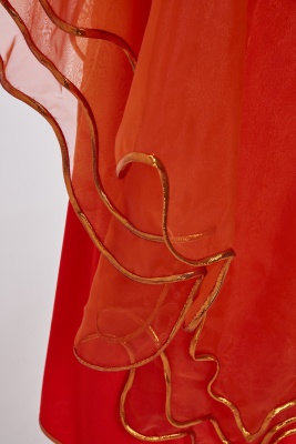 A rare Kaisik Wong orange jersey and organdie ensemble, 1970s - 8