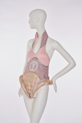 A rare Kaisik Wong pink jersey and lurex 'Peace' thong, 1970s - 2