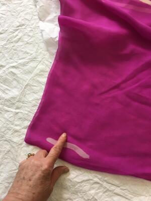 A Halston printed magenta and white batik effect chiffon caftan, circa 1975 - 9