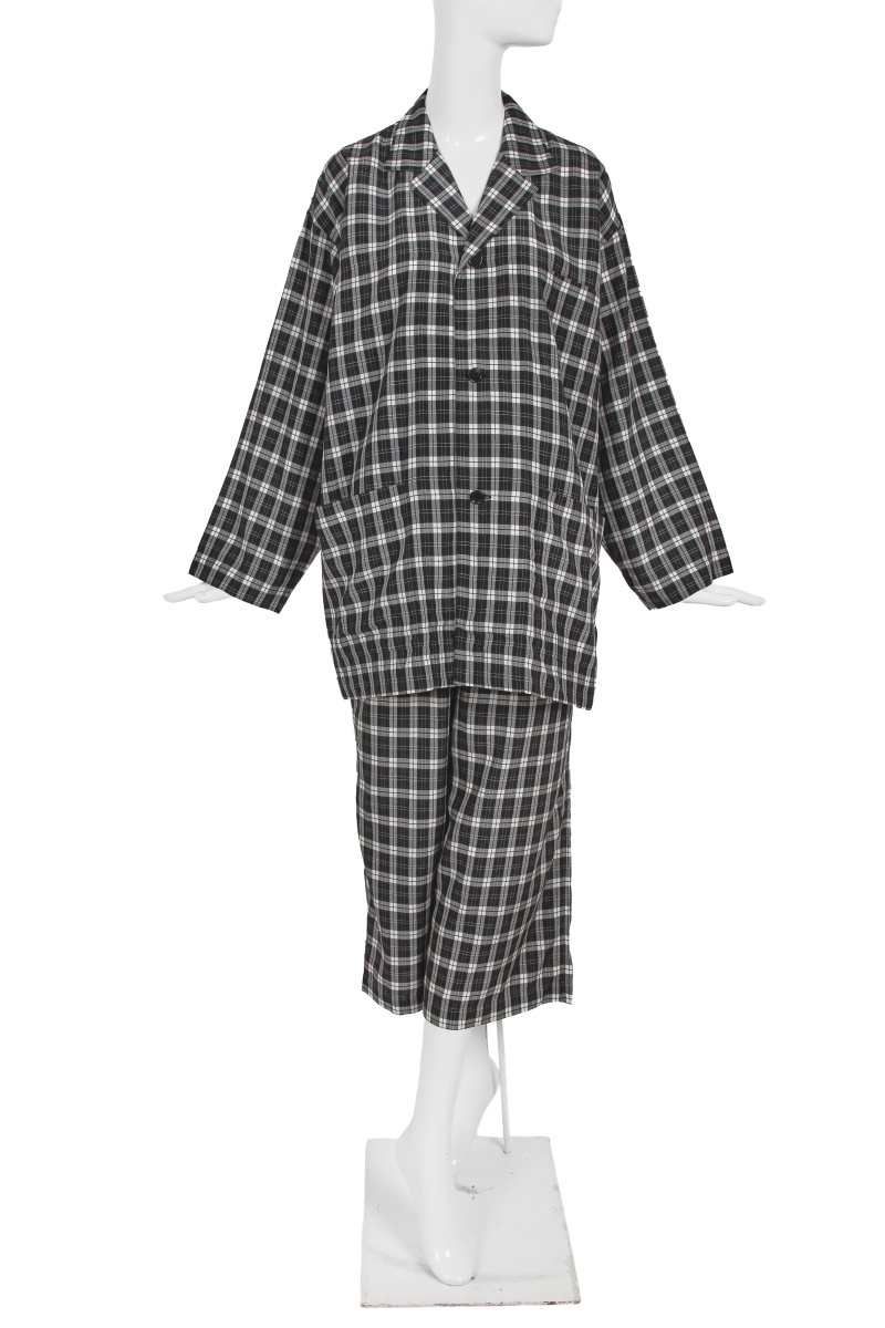 A Comme des Gar&ccedil;ons black and white plaid rayon ensemble, probably 'Dots, Polyester Pleats' collection, Autumn-Winter 1985-86