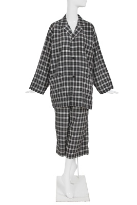 A Comme des Gar&ccedil;ons black and white plaid rayon ensemble, probably 'Dots, Polyester Pleats' collection, Autumn-Winter 1985-86