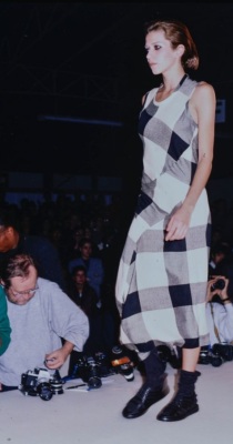 A Comme des Gar&ccedil;ons black and beige bias-cut rayon dress, 'Bias Cutting' collection, Spring-Summer 1986 - 2