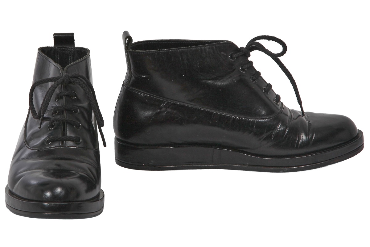 A pair of Comme des Gar&ccedil;ons black leather boots, 'Bias Cutting' collection, Spring-Summer 1986