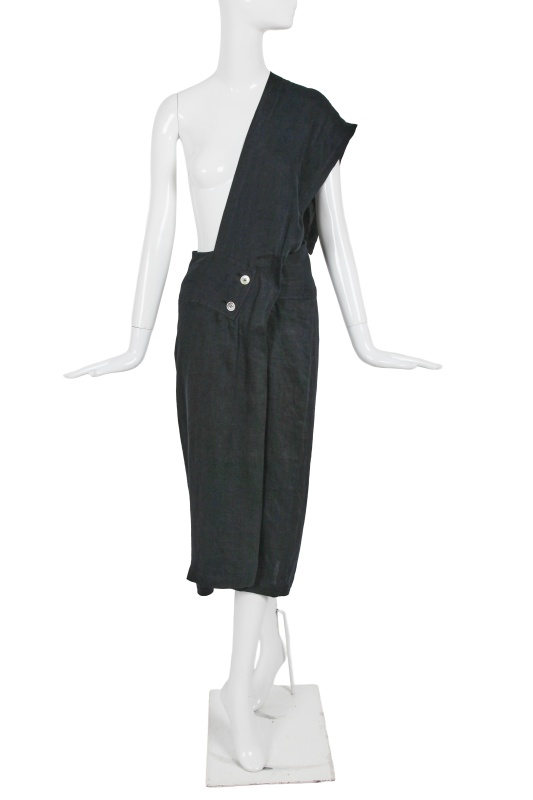 A Comme des Gar&ccedil;ons black linen pinafore skirt, 'Bias Cutting' collection, Spring-Summer 1986