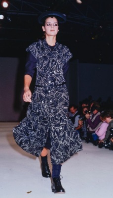 A Comme des Gar&ccedil;ons black and white printed polyester dress, 'Bias Cutting' collection, Spring-Summer 1986 - 2
