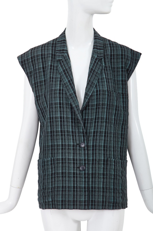 A Comme des Gar&ccedil;ons black and teal checked linen sleeveless top, 1970s