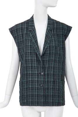 A Comme des Gar&ccedil;ons black and teal checked linen sleeveless top, 1970s