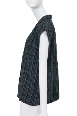 A Comme des Gar&ccedil;ons black and teal checked linen sleeveless top, 1970s - 2