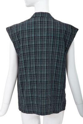 A Comme des Gar&ccedil;ons black and teal checked linen sleeveless top, 1970s - 3