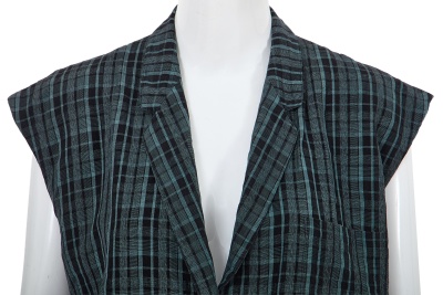 A Comme des Gar&ccedil;ons black and teal checked linen sleeveless top, 1970s - 5
