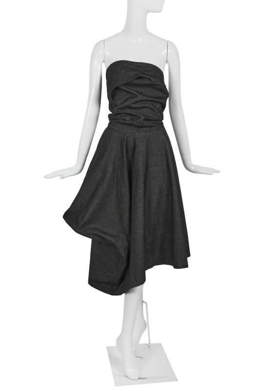 A Comme des Gar&ccedil;ons grey denim dress, 'Young Chic, No Shoulder' collection, Spring-Summer 1987