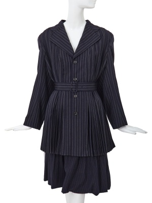 A Comme des Gar&ccedil;ons navy pinstriped wool suit, 'White Shirt + Pants, Khaki, Lili Marleen' collection, Autumn-Winter 1987-88