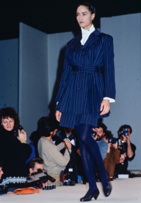 A Comme des Gar&ccedil;ons navy pinstriped wool suit, 'White Shirt + Pants, Khaki, Lili Marleen' collection, Autumn-Winter 1987-88 - 2