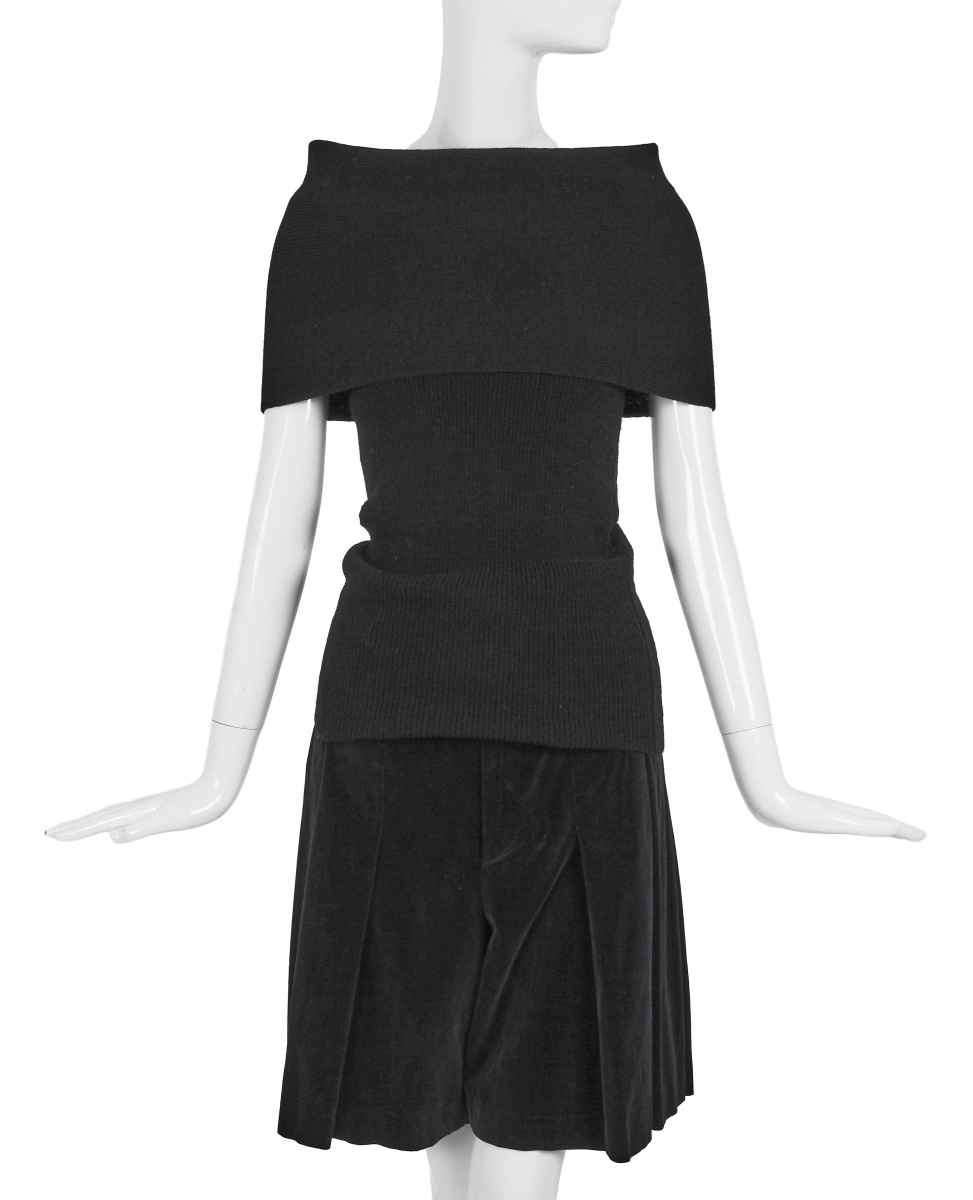 A Comme des Gar&ccedil;ons black velvet and wool ensemble, 'White Shirt + Pants, Khaki, Lili Marleen' collection, Autumn-Winter 1987-88