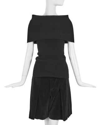 A Comme des Gar&ccedil;ons black velvet and wool ensemble, 'White Shirt + Pants, Khaki, Lili Marleen' collection, Autumn-Winter 1987-88