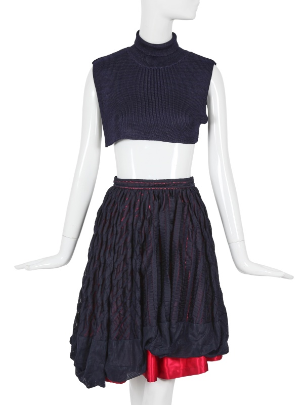 A Comme des Gar&ccedil;ons blue and pink polyester skirt, 'Frontless, Lam&eacute;, Sequins' collection, Spring-Summer 1988