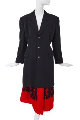 A Comme des Gar&ccedil;ons black and red wool ensemble, 'Red is Black' collection, Autumn-Winter 1988-89