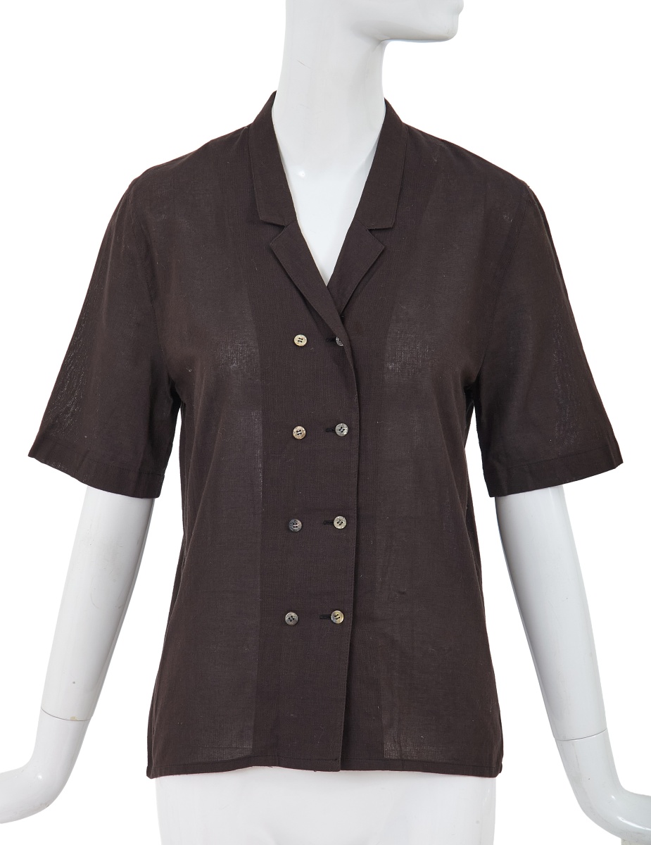 A Comme des Gar&ccedil;ons brown sheer linen double-breasted top, 1970s