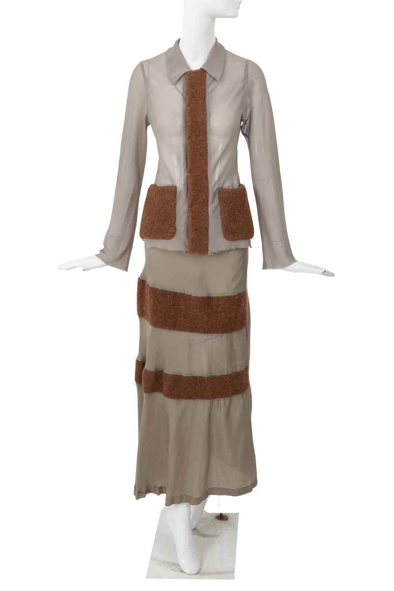 A Comme des Gar&ccedil;ons grey and brown ensemble, 'Synergy' collection, Autumn-Winter 1993-94