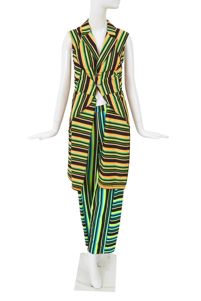 A Comme des Gar&ccedil;ons striped polyester ensemble, 'Kaleidoscope' collection, Spring-Summer 1996