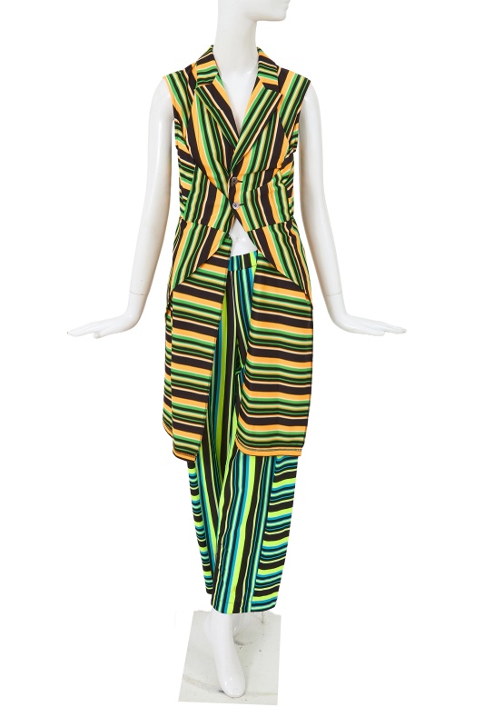 A Comme des Gar&ccedil;ons striped polyester ensemble, 'Kaleidoscope' collection, Spring-Summer 1996