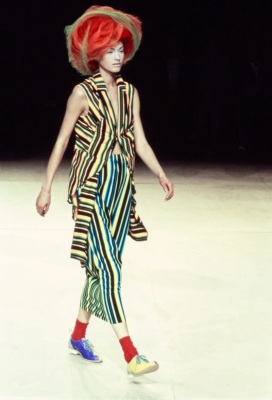 A Comme des Gar&ccedil;ons striped polyester ensemble, 'Kaleidoscope' collection, Spring-Summer 1996 - 2