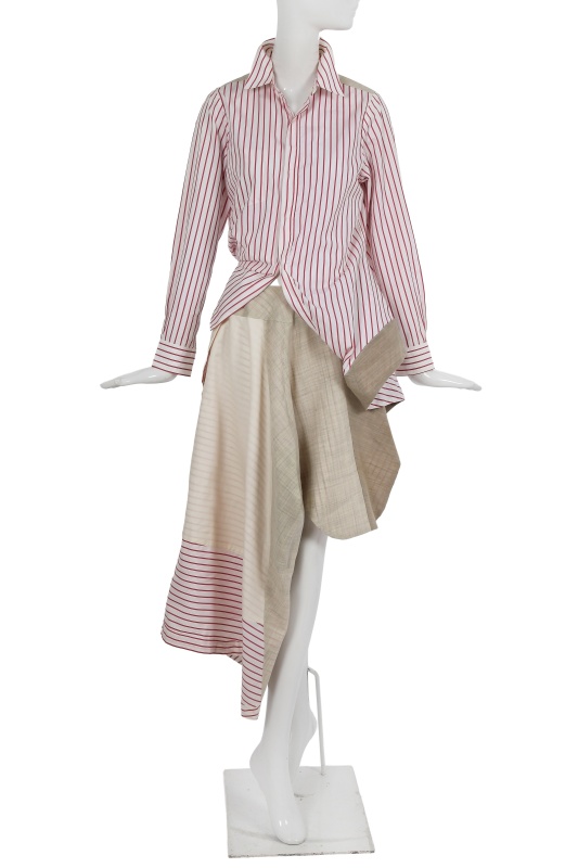 A Comme des Gar&ccedil;ons grey wool and striped cotton dress, 'Fusion' collection, Autumn-Winter 1998-99