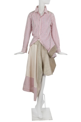 A Comme des Gar&ccedil;ons grey wool and striped cotton dress, 'Fusion' collection, Autumn-Winter 1998-99