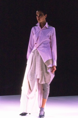 A Comme des Gar&ccedil;ons grey wool and striped cotton dress, 'Fusion' collection, Autumn-Winter 1998-99 - 2