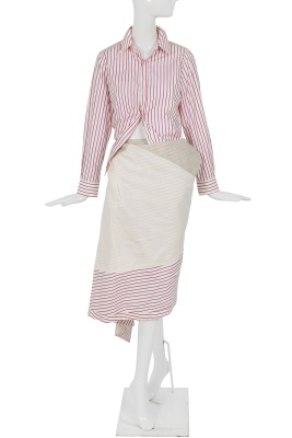 A Comme des Gar&ccedil;ons grey wool and striped cotton dress, 'Fusion' collection, Autumn-Winter 1998-99 - 8