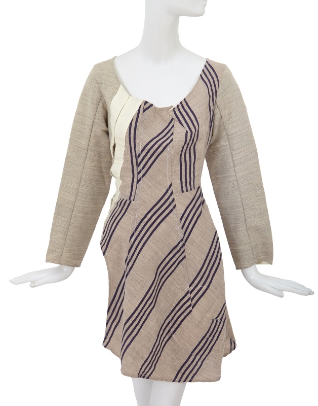 A Comme des Gar&ccedil;ons striped blue and grey wool-cotton blend dress, 'Fusion' collection, Autumn-Winter 1998-99