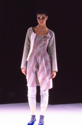 A Comme des Gar&ccedil;ons striped blue and grey wool-cotton blend dress, 'Fusion' collection, Autumn-Winter 1998-99 - 2