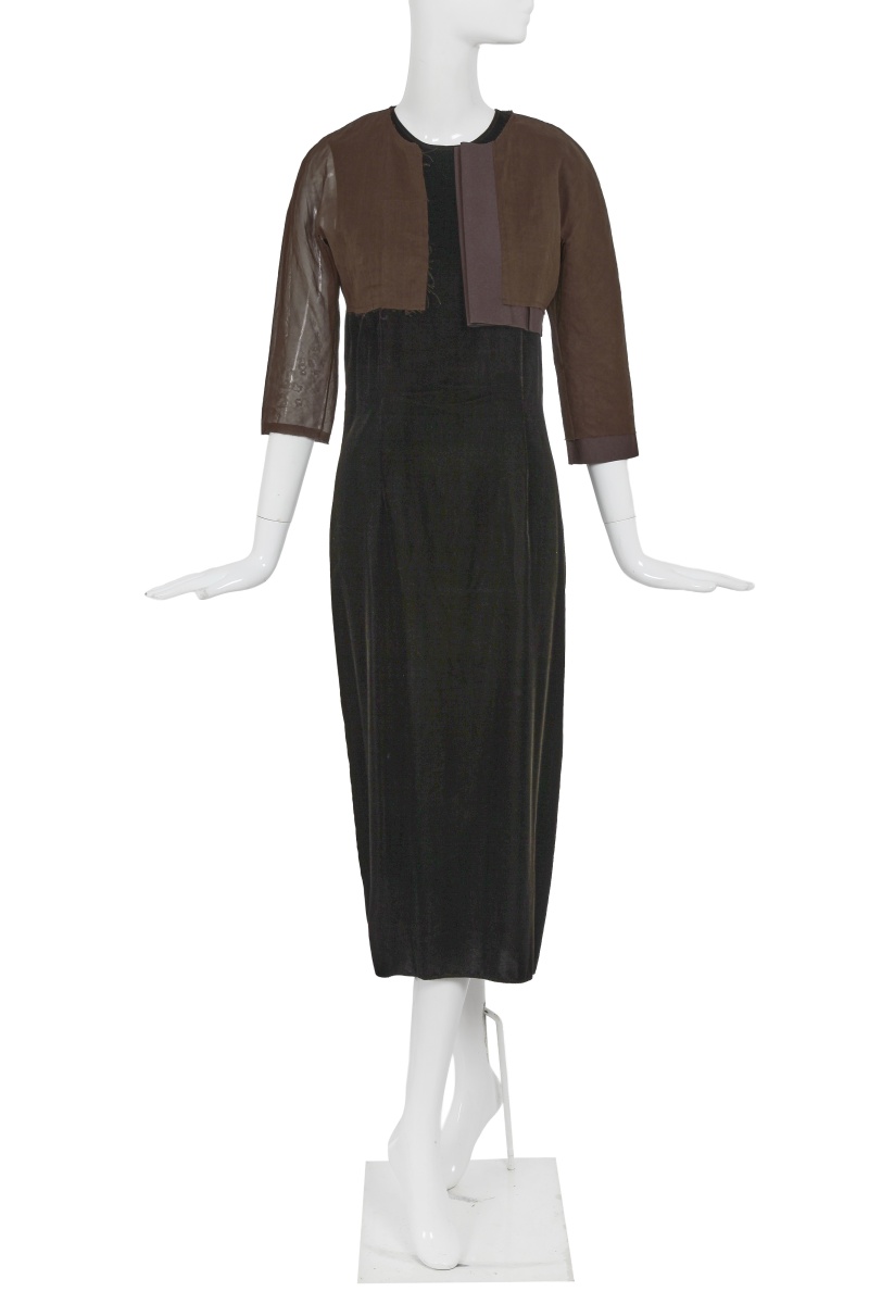 A Comme des Gar&ccedil;ons brown dress and jacket, 'New Essential' collection, Spring-Summer 1999