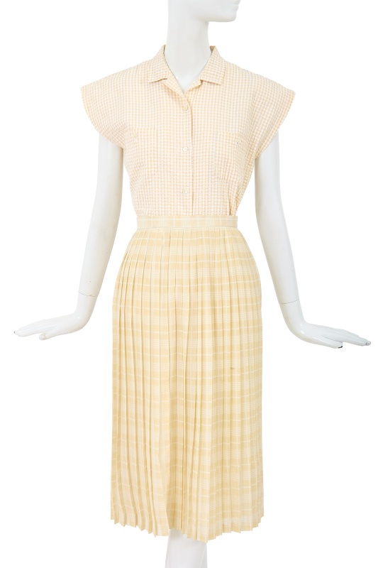 A Comme des Gar&ccedil;ons white and beige checked cotton ensemble, 1970s