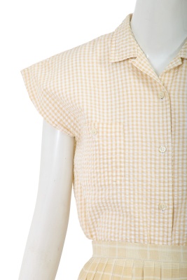 A Comme des Gar&ccedil;ons white and beige checked cotton ensemble, 1970s - 6