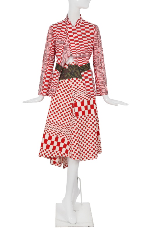 A Comme des Gar&ccedil;ons red and white printed suit, 'Optical Shock (Volume)' collection, Spring-Summer 2001